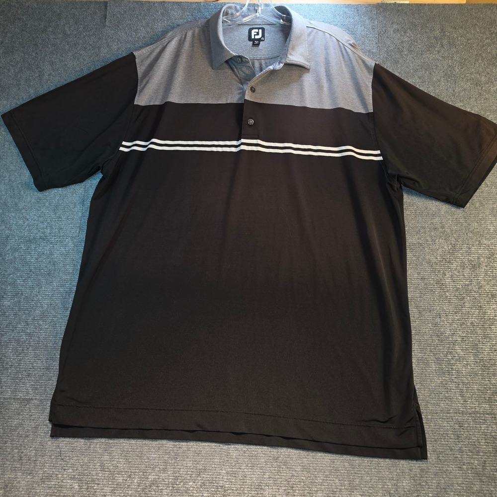 Footjoy Polo Shirt Mens 2XL Black Grey Good Golf Performance Colorblock MGC Logo